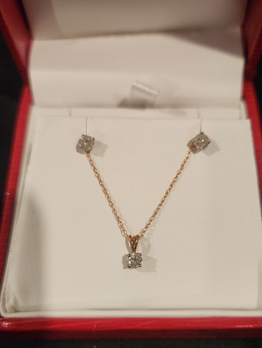 NIB Classic 10K Gold Diamond Stud And Solitaire Necklace Set